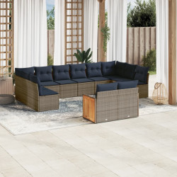 Conjunto de sofá de jardim com 12 peças e almofadas em rattan sintético cinza