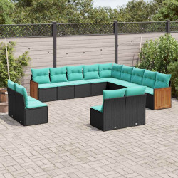 Conjunto de sofá de jardim com 13 peças e almofadas em rattan sintético preto