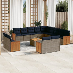 Conjunto de sofá de jardim com 14 peças e almofadas em rattan sintético cinza