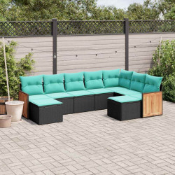 Conjunto de sofá de jardim de 9 peças com almofadas em rattan sintético preto