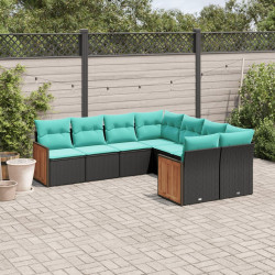 Conjunto de sofá de jardim com 8 peças e almofadas em rattan sintético preto