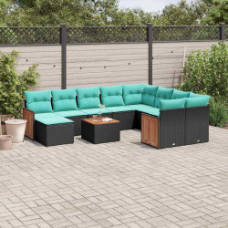 Conjunto de sofá de jardim com 11 peças e almofadas em rattan sintético preto
