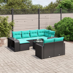 Conjunto de sofá de jardim com 11 peças e almofadas em rattan sintético preto