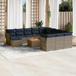 Conjunto de sofá de jardim com 13 peças e almofadas em rattan sintético cinza