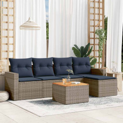 Conjunto de sofá de jardim com 6 peças e almofadas em rattan sintético cinza