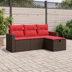 Conjunto de sofá de jardim com 4 peças e almofadas em rattan sintético marrom