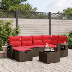 Conjunto de sofá de jardim com 7 peças e almofadas em rattan sintético marrom