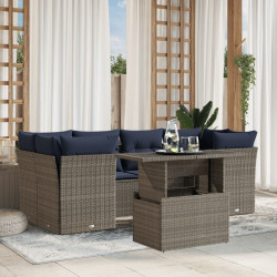 Conjunto de sofá de jardim com 7 peças e almofadas em rattan sintético cinza