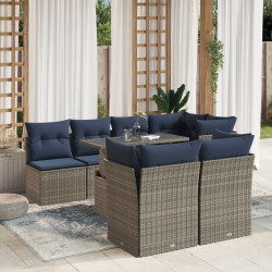 Conjunto de sofá de jardim com 8 peças e almofadas em rattan sintético cinza