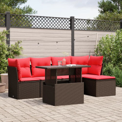 Conjunto de sofá de jardim com 6 peças e almofadas em rattan sintético marrom