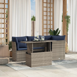 Conjunto de sofá de jardim de 5 peças com almofadas em rattan sintético cinza