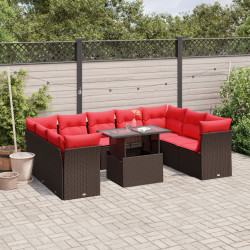 Conjunto de sofá de jardim com 10 peças e almofadas em rattan sintético marrom