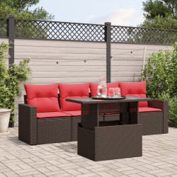 Conjunto de sofá de jardim de 5 peças com almofadas em rattan sintético marrom