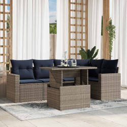 Conjunto de sofá de jardim com 6 peças e almofadas em rattan sintético cinza