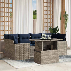 Conjunto de sofá de jardim com 7 peças e almofadas em rattan sintético cinza