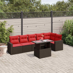 Conjunto de sofá de jardim com 7 peças e almofadas em rattan sintético marrom