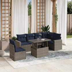 Conjunto de sofá de jardim com 7 peças e almofadas em rattan sintético cinza