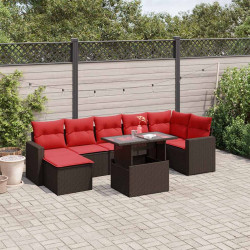 Conjunto de sofá de jardim com 8 peças e almofadas em rattan sintético marrom