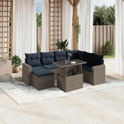 Conjunto de sofá de jardim com 8 peças e almofadas em rattan sintético cinza