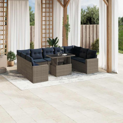 Conjunto de sofá de jardim com 10 peças e almofadas em rattan sintético cinza