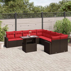 Conjunto de sofá de jardim com 11 peças e almofadas em rattan sintético marrom