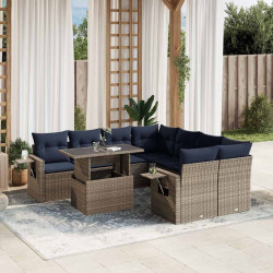 Conjunto de sofá de jardim de 9 peças com almofadas em rattan sintético cinza