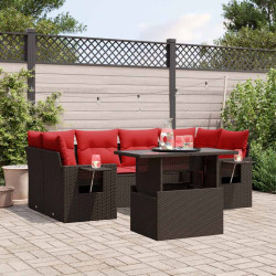 Conjunto de sofá de jardim com 7 peças e almofadas em rattan sintético marrom