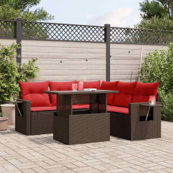 Conjunto de sofá de jardim com 6 peças e almofadas em rattan sintético marrom