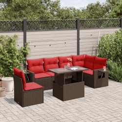 Conjunto de sofá de jardim com 7 peças e almofadas em rattan sintético marrom