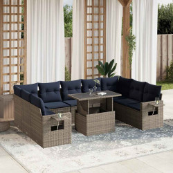 Conjunto de sofá de jardim com 10 peças e almofadas em rattan sintético cinza