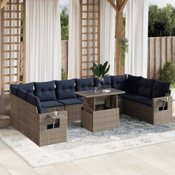Conjunto de sofá de jardim com 11 peças e almofadas em rattan sintético cinza