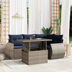 Conjunto de sofá de jardim de 5 peças com almofadas em rattan sintético cinza