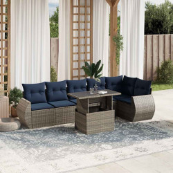 Conjunto de sofá de jardim com 7 peças e almofadas em rattan sintético cinza