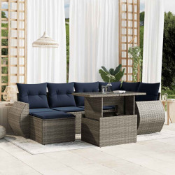 Conjunto de sofá de jardim com 7 peças e almofadas em rattan sintético cinza