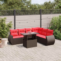 Conjunto de sofá de jardim com 7 peças e almofadas em rattan sintético marrom