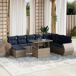 Conjunto de sofá de jardim de 9 peças com almofadas em rattan sintético cinza