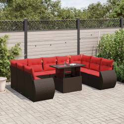 Conjunto de sofá de jardim com 10 peças e almofadas em rattan sintético marrom