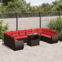Conjunto de sofá de jardim com 11 peças e almofadas em rattan sintético marrom