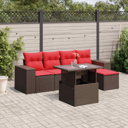 Conjunto de sofá de jardim com 6 peças e almofadas em rattan sintético marrom