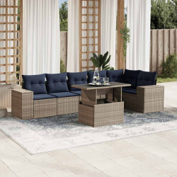 Conjunto de sofá de jardim com 7 peças e almofadas em rattan sintético cinza