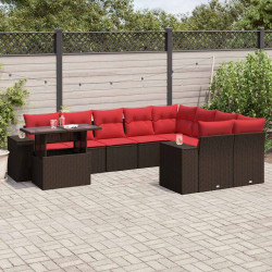Conjunto de sofá de jardim com 10 peças e almofadas em rattan sintético marrom