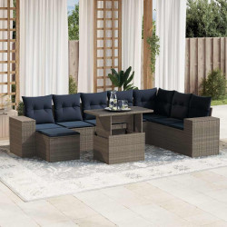 Conjunto de sofá de jardim de 9 peças com almofadas em rattan sintético cinza
