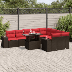 Conjunto de sofá de jardim com 10 peças e almofadas em rattan sintético marrom