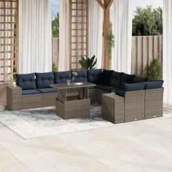 Conjunto de sofá de jardim com 11 peças e almofadas em rattan sintético cinza