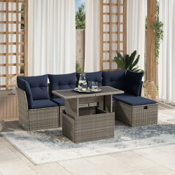 Conjunto de sofá de jardim com 6 peças e almofadas em rattan sintético cinza