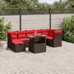 Conjunto de sofá de jardim com 8 peças e almofadas em rattan sintético marrom