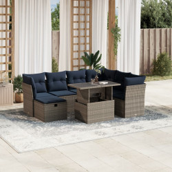 Conjunto de sofá de jardim com 8 peças e almofadas em rattan sintético cinza