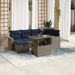 Conjunto de sofá de jardim com 7 peças e almofadas em rattan sintético cinza