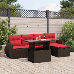 Conjunto de sofá de jardim com 6 peças e almofadas em rattan sintético marrom
