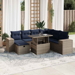 Conjunto de sofá de jardim com 8 peças e almofadas em rattan sintético cinza